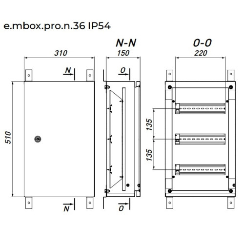Щит навесной на 36 модулей, металлический, IP54, e.mbox.pro.n.36 Enext p0100217