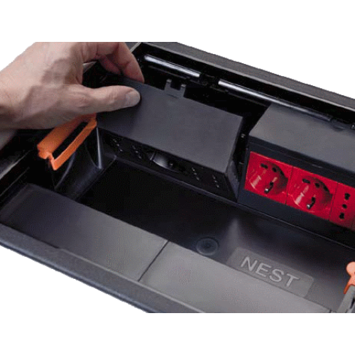 Лючок для розеток в пол на 8 модулей, черный, NEST ДКС 01368