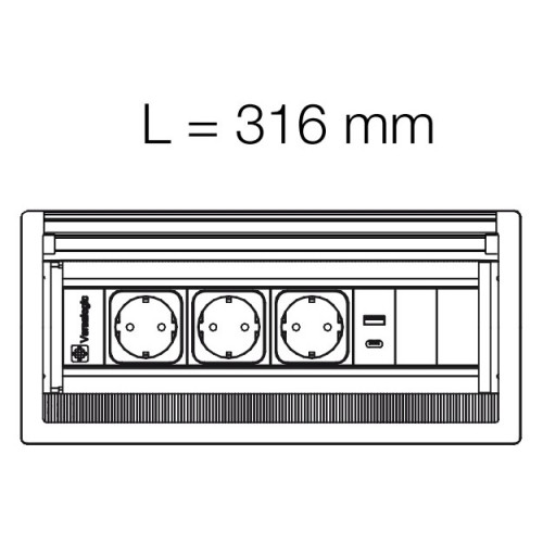 Врезной блок розеток для мебели, 3х220В + USB A+C, черный, Versaflap ASA 060.42F.00023