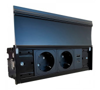 Блок розеток в стол 2х220В + USB тип А+С, черный, Versalid ASA 060.39F.00052