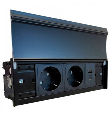 Блок розеток в стол 2х220В + USB тип А+С, черный, Versalid ASA 060.39F.00052