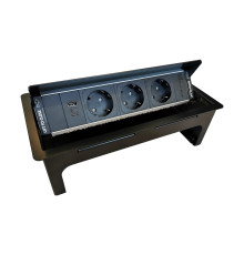 Выдвижной блок розеток в стол, 3х220В + USB A+C, черный, Versanet ASA