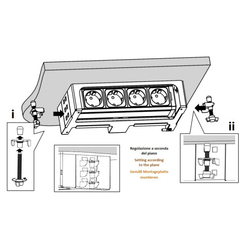 Выдвижной блок розеток в стол, 3х220В + USB A+C, черный, Versanet ASA ASA-060.31F.00509