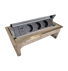Выдвижной блок розеток в стол, 3х220В + USB A+C, нержавеющая сталь, Versanet ASA