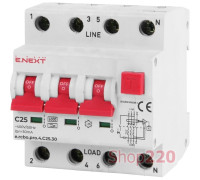 Трехфазный дифавтомат 32А, 30мА, кривая B, тип А, e.rcbo.pro.4.B32.30 Enext