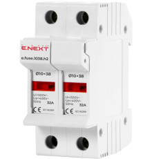 Держатель предохранителей 10х38 до 32А, 2 полюса, на дин-рейку, e.fuse.1038.h2 Enext i0300002