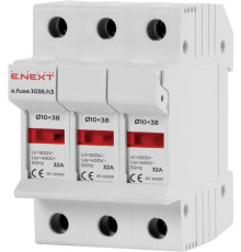 Держатель предохранителей 10х38 до 32А, 3 полюса, на дин-рейку, e.fuse.1038.h3 Enext i0300003