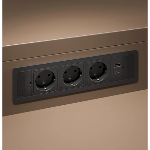 Врезной блок розеток 3х220В + USB тип С, черный, Versaframe ASA 060.40F.00009