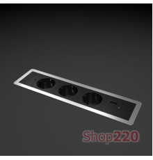 Врезной блок розеток 3х220В + USB тип С, алюминий, Versaframe ASA 060.40F.00007