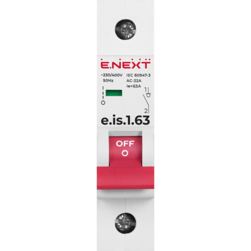 Выключатель нагрузки на DIN-рейку 1р, 63А, e.is.1.63 Enext p008003