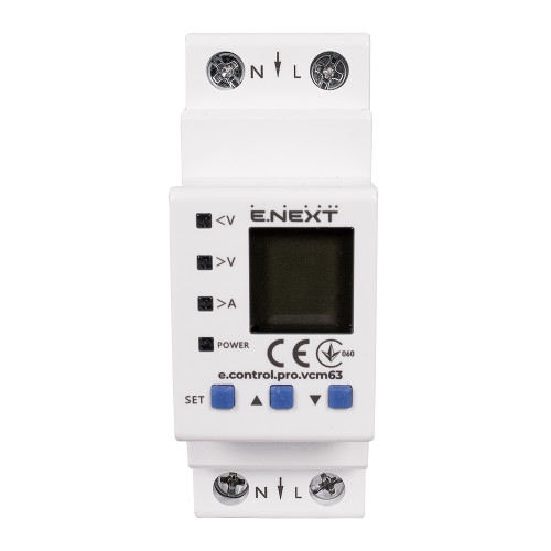 Реле контроля напряжения и тока однофазное 63А с индикацией, e.control.pro.vcm63 Enext p0690103