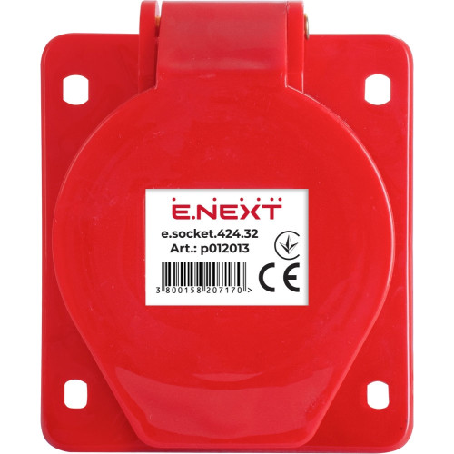 Силовая встраиваемая розетка 4п., 380В, 32А, e.socket.pro.4.32.wall Enext p012013