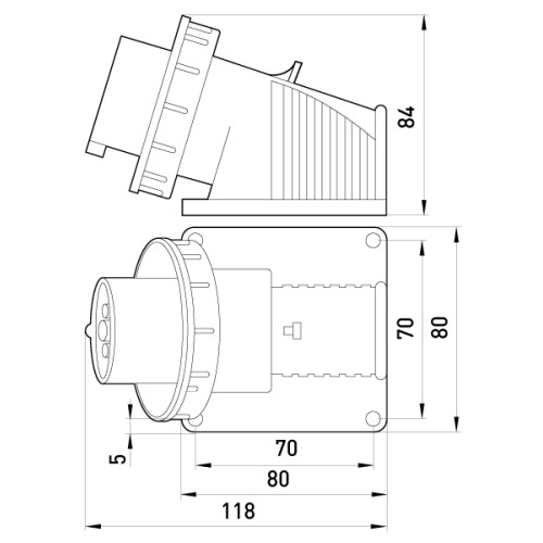 Силовая вилка стационарная 2Р+Z, 250В, 16А, IP67, Tarel 3624-230