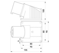 Силовая вилка стационарная 3P+N+Z, 400В, 32А, IP44, Tarel