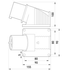 Силовая вилка стационарная 3P+N+Z, 400В, 32А, IP44, Tarel