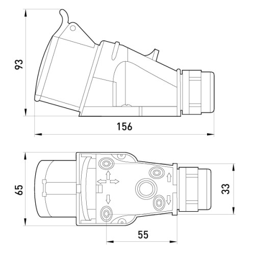 Силовая розетка стационарная 3Р+Z, 400В, 16А, IP44 безвинтовая, Tarel 124S