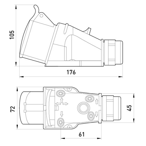Силовая розетка стационарная 3Р+Z, 400В, 32А, IP44 безвинтовая, Tarel 126S