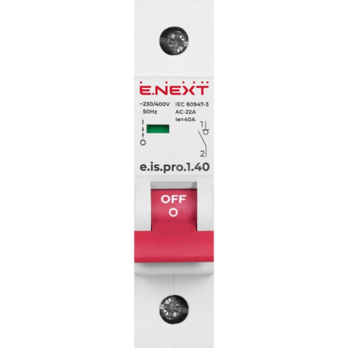Выключатель нагрузки на DIN-рейку 1р, 40А, e.is.1.40 Enext p008017