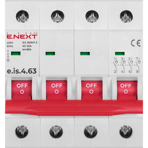 Выключатель нагрузки на DIN-рейку 4р, 63А, e.is.4.63 Enext p008022