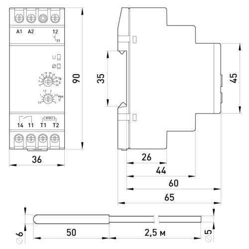 Реле контроля температуры 16A, АС/DC 24-240, -5…+40 °С, e.control.h01 Enext i0310016