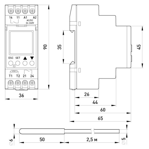 Реле контроля температуры 16A, АС/DC 24-240, -25…+130 °С, e.control.h02 Enext i0310017