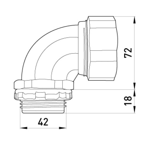 Ввод угловой для металлорукава 38мм(1.1/2"), e.met.angle.stand.sldx.38 Enext s046006