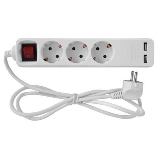 Удлинитель 3 гнезда, 1.5м, с заземлением с USB-зарядкой, с выключателем, baby protect, e.es.3.1.5.zsb2.usb Enext s042129