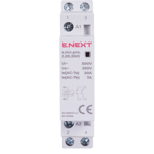 Модульный контактор 2р, 20А, 2NO, 220В, e.mc.pro.2.20.2NO Enext p005217