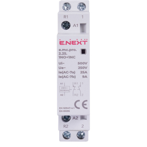 Модульный контактор 2р, 25А, 1NO+1NC, 220В, e.mc.pro.2.25.1NO+1NC Enext p005220