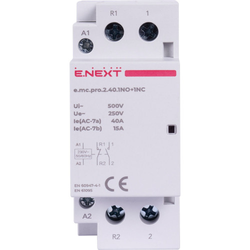 Модульный контактор 2р, 40А, 1NO+1NC, 220В, e.mc.pro.2.40.1NO+1NC Enext p005226