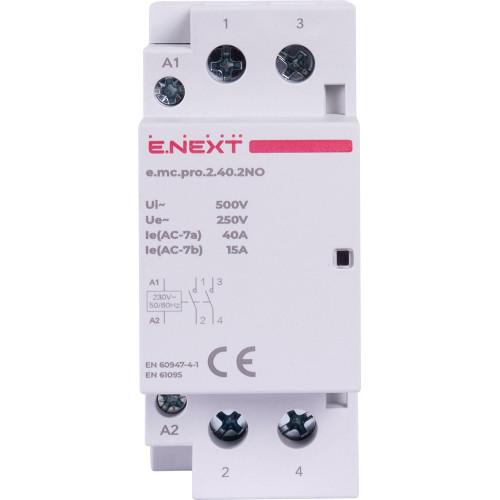 Модульный контактор 2р, 40А, 2NO, 220В, e.mc.pro.2.40.2NO Enext p005203