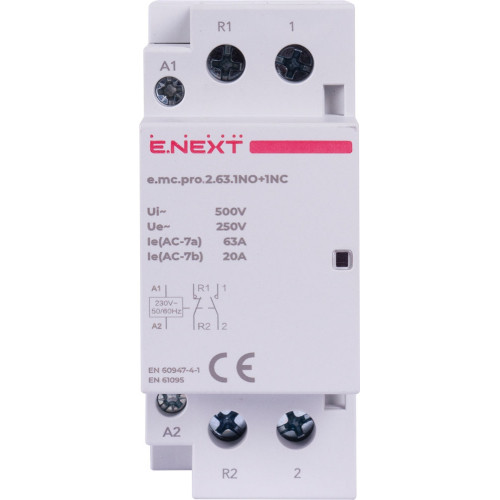 Модульный контактор 2р, 63А, 1NO+1NC, 220В, e.mc.pro.2.63.1NO+1NC Enext p005228
