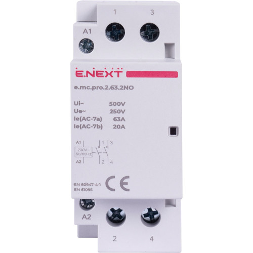 Модульный контактор 2р, 63А, 2NO, 220В, e.mc.pro.2.63.2NO Enext p005218