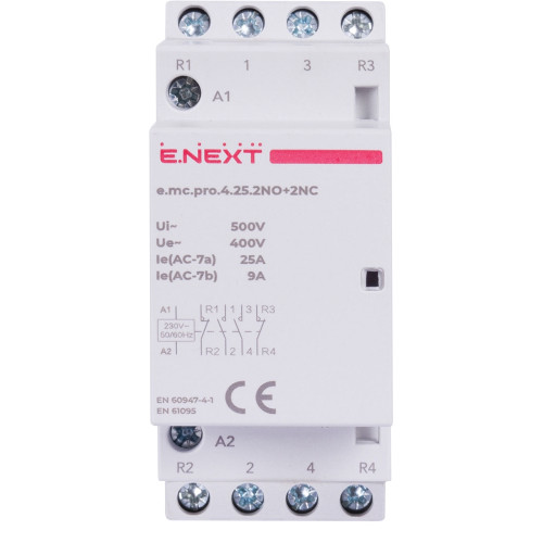 Модульный контактор 4р, 25А, 2NO+2NC, 220В, e.mc.pro.4.25.2NO+2NC Enext p005222