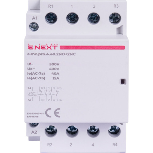 Модульный контактор 4р, 40А, 2NO+2NC, 220В, e.mc.pro.4.40.2NO+2NC Enext p005230