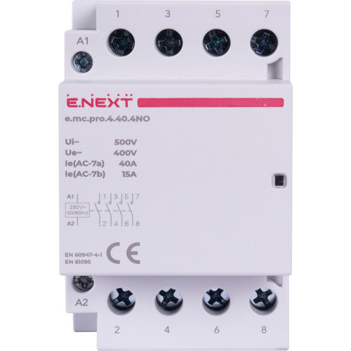 Модульный контактор 4р, 40А, 4NO, 220В, e.mc.pro.4.40.4NO Enext p005207