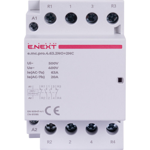 Модульный контактор 4р, 63А, 2NO+2NC, 220В, e.mc.pro.4.63.2NO+2NC Enext p005231