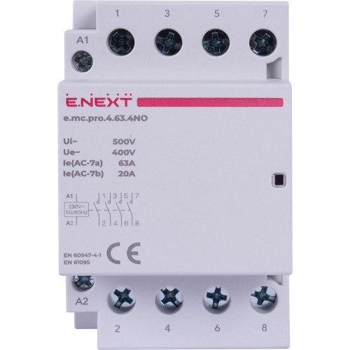 Модульный контактор 4р, 63А, 4NO, 220В, e.mc.pro.4.63.4NO Enext p005209