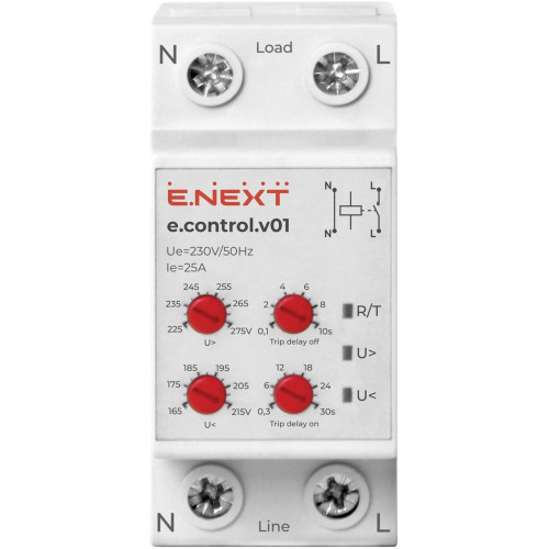 Реле контроля напряжения однофазное 25А, e.control.v01 Enext p0690006