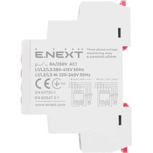 Реле контроля напряжения трехфазное регулируемое, e.control.v04m Enext p0690021