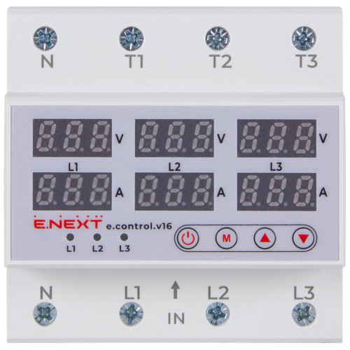 Реле контроля напряжения и тока трехфазное 63А с индикацией, e.control.v16 Enext p0690026