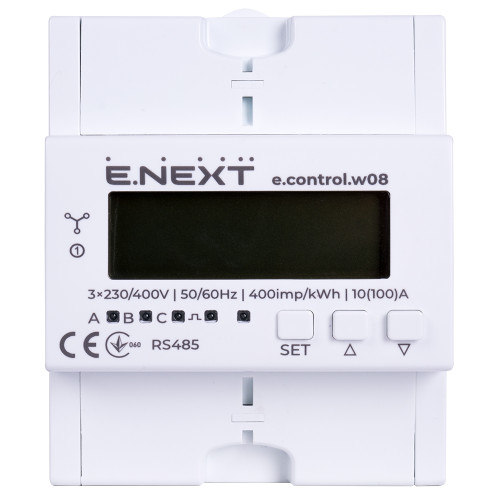Счетчик трехфазный 10(100)А электронный класс 36526 (некоммерц.) RS485, e.control.w08 Enext i0310038