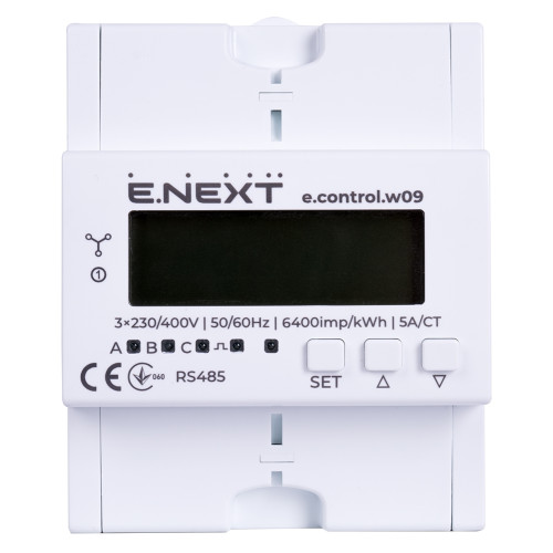 Счетчик трехфазный 5А/СТ электронный класс 36526 (некоммерц.) RS485, e.control.w09 Enext i0310039