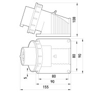 Силовая вилка стационарная 3Р+N+Z, 400В, 32А, IP67, Tarel