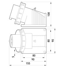 Силовая вилка стационарная 3Р+N+Z, 400В, 32А, IP67, Tarel