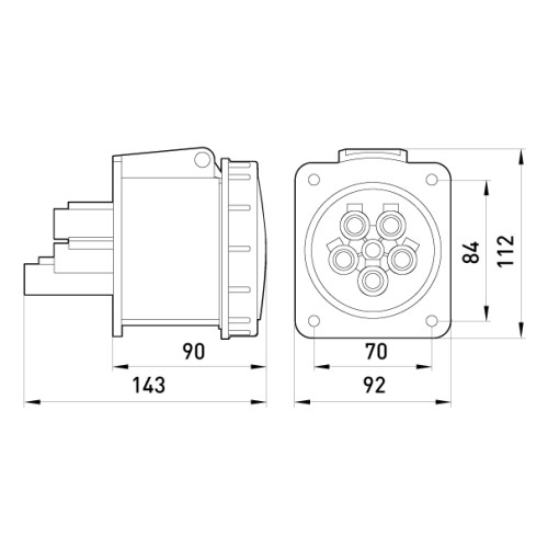 Силовая встраиваемая розетка 3Р+N+Z, 400В, 63А, IP67, Tarel Tarel-055