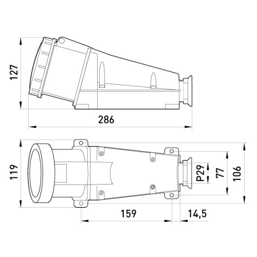Силовая розетка стационарная 3Р+N+Z, 400В, 63А, IP67, Tarel Tarel-050