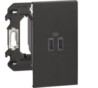 Розетка USB на 2 разъёма тип - C/тип - C 3000мА 2 модуля, черный, Bticino Living Now
