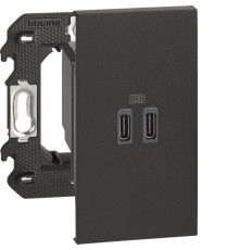 Розетка USB на 2 разъёма тип - C/тип - C 3000мА 2 модуля, черный, Bticino Living Now
