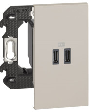 Розетка USB на 2 разъёма тип - C/тип - C 3000мА 2 модуля, песочный, Bticino Living Now